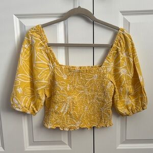 Yellow Floral Smocked Women's Crop Top